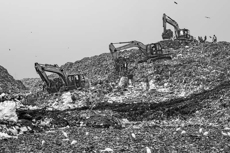 A segment of the domestic solid waste mound in a large municipal landfill in Patna city, Bihar
